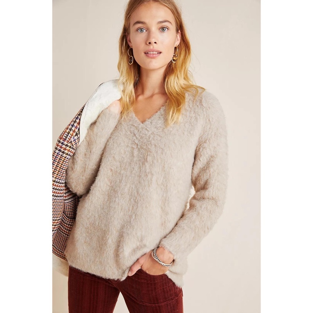 Anthropologie Cream V-Neck Sweater